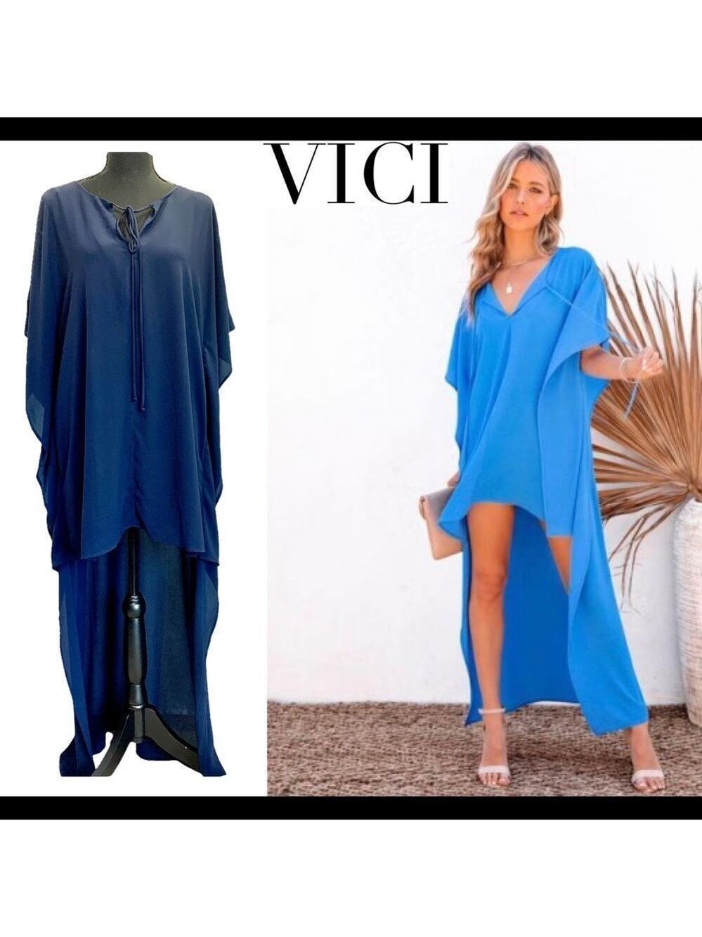 Vici high low asymmetrical short sleeve chiffon navy blue dress Sz M NWOT